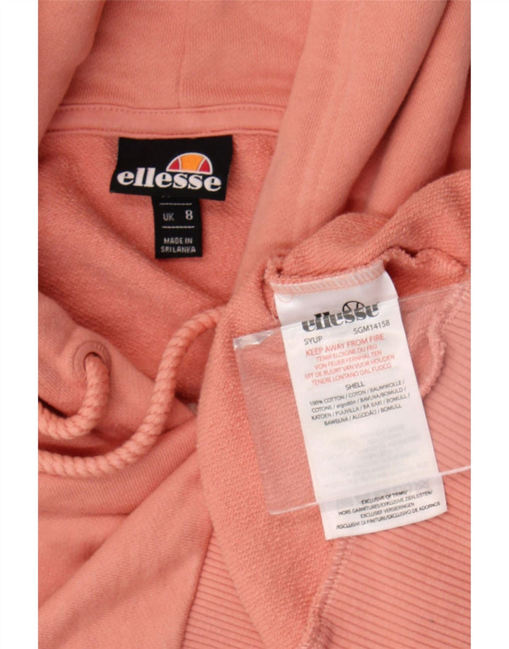 ELLESSE Womens Crop Oversized Hoodie Jumper UK 8 Small Pink Cotton
