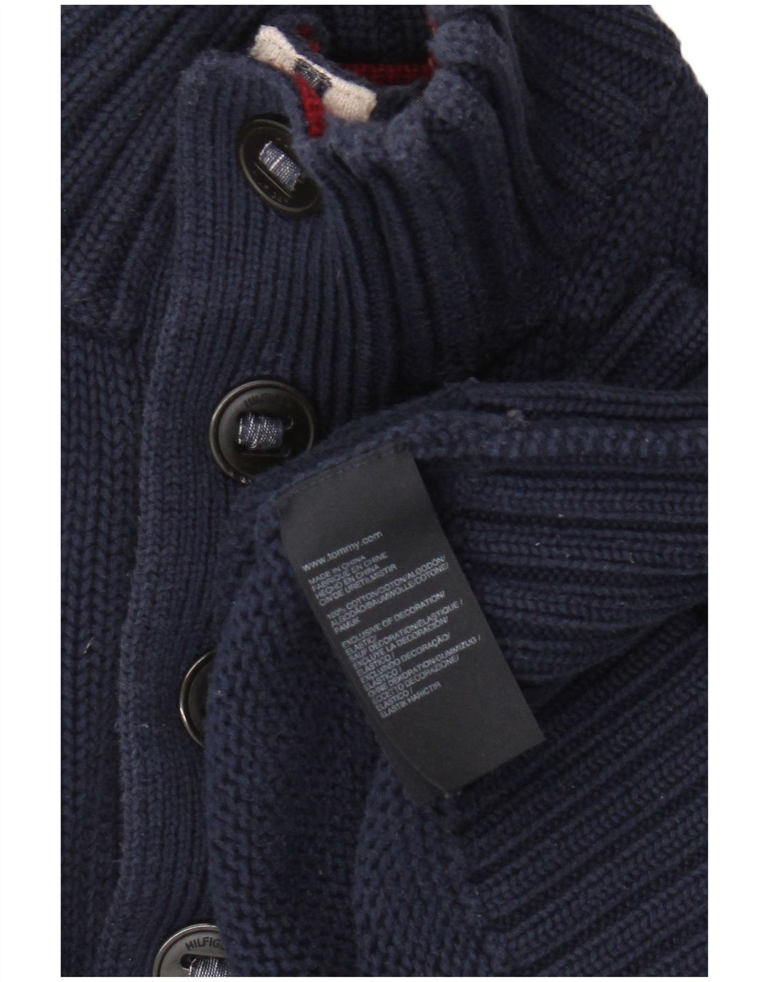 Tommy Hilfiger Mens Button Neck Jumper Sweater Medium Navy Blue Cotton