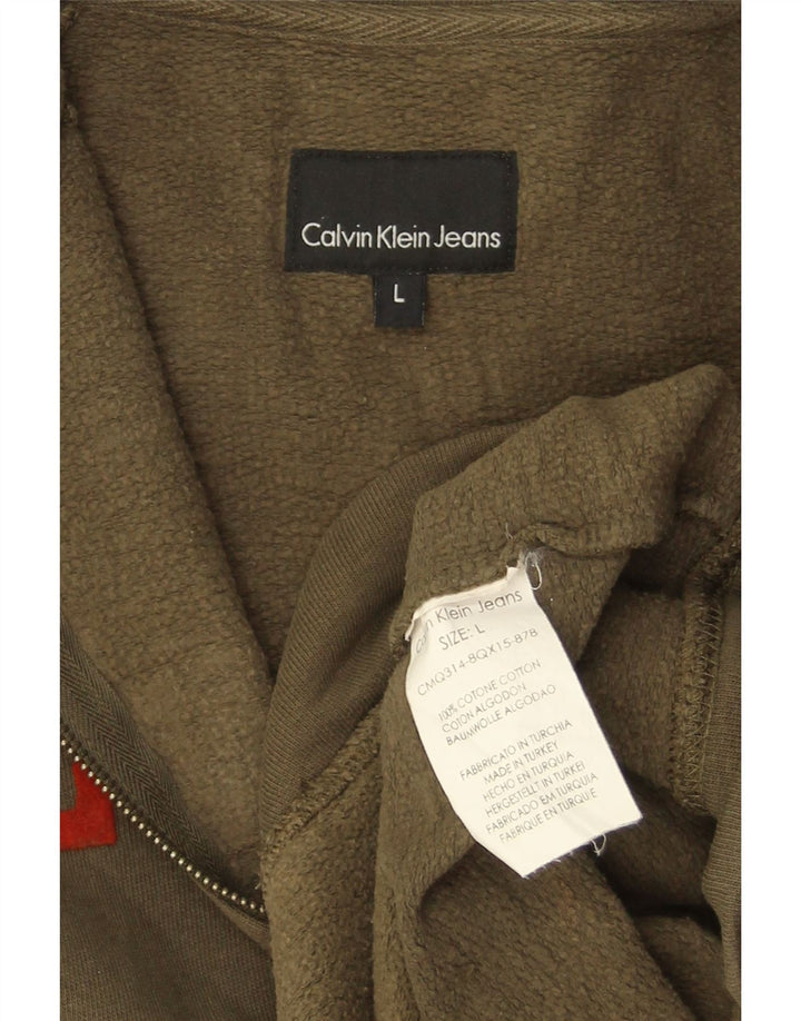 CALVIN KLEIN JEANS Mens Graphic Tracksuit Top Jacket Large Khaki Cotton