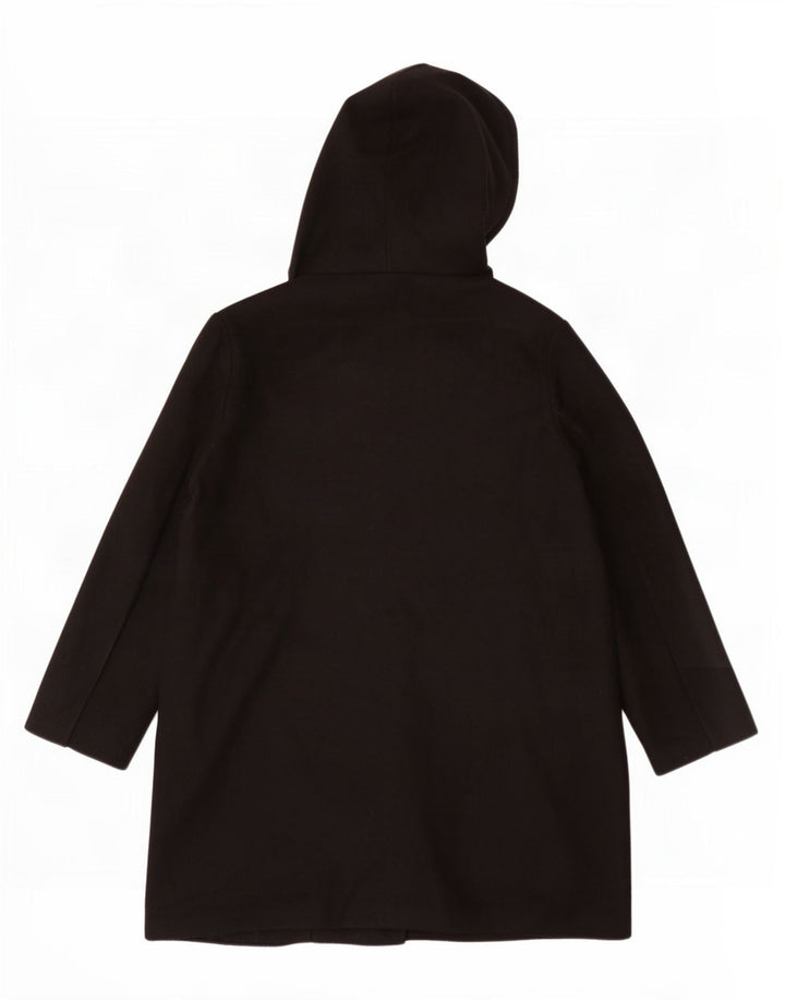 Zara Womens Hooded Open Overcoat UK 14 Medium Black Polyester