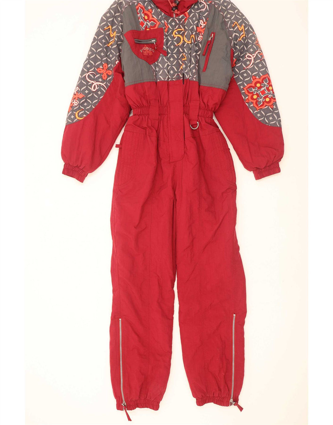X-Cape Womens Ski Jumpsuit UK 10 Small Red Geometric Nylon