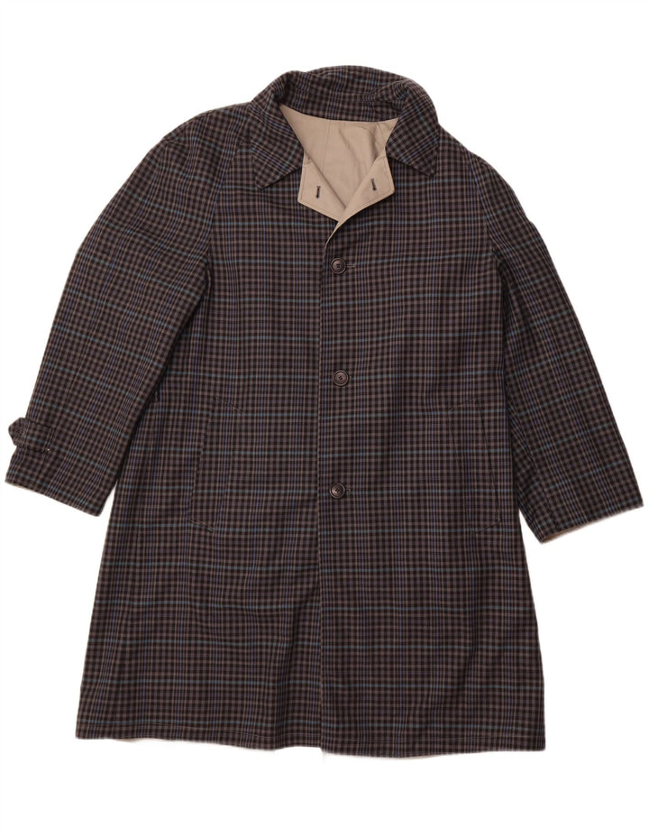 DIOLEN Mens Reversible Trench Coat UK 40 Large Grey Check Polyester