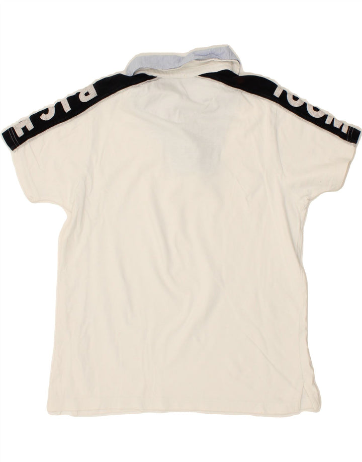 WOOLRICH Boys Graphic Polo Shirt 11-12 Years White Vintage Woolrich and Second-Hand Woolrich from Messina Hembry 