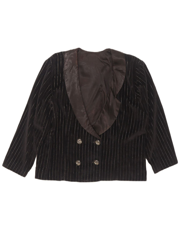 Vintage Womens Double Breasted Blazer Jacket UK 18 XL Black Pinstripe