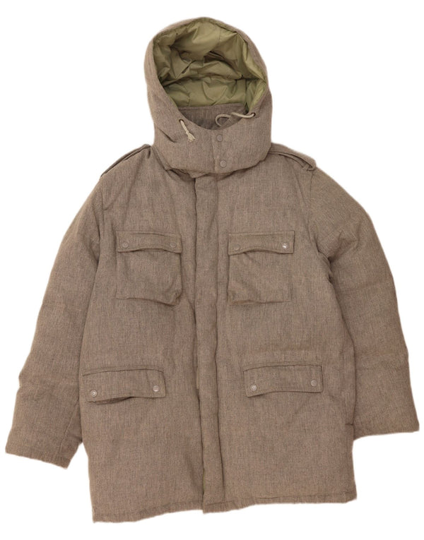 Bomb Boogie Mens Military Hooded Padded Coat UK 40 Large Grey