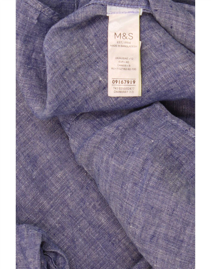 Marks & Spencer Womens Shirt UK 12 Medium Blue Linen