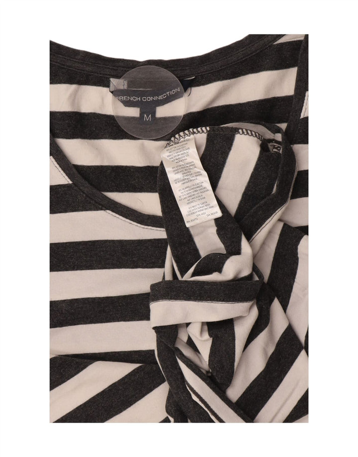 FRENCH CONNECTION Womens T-Shirt Top UK 12 Medium Grey Striped Cotton