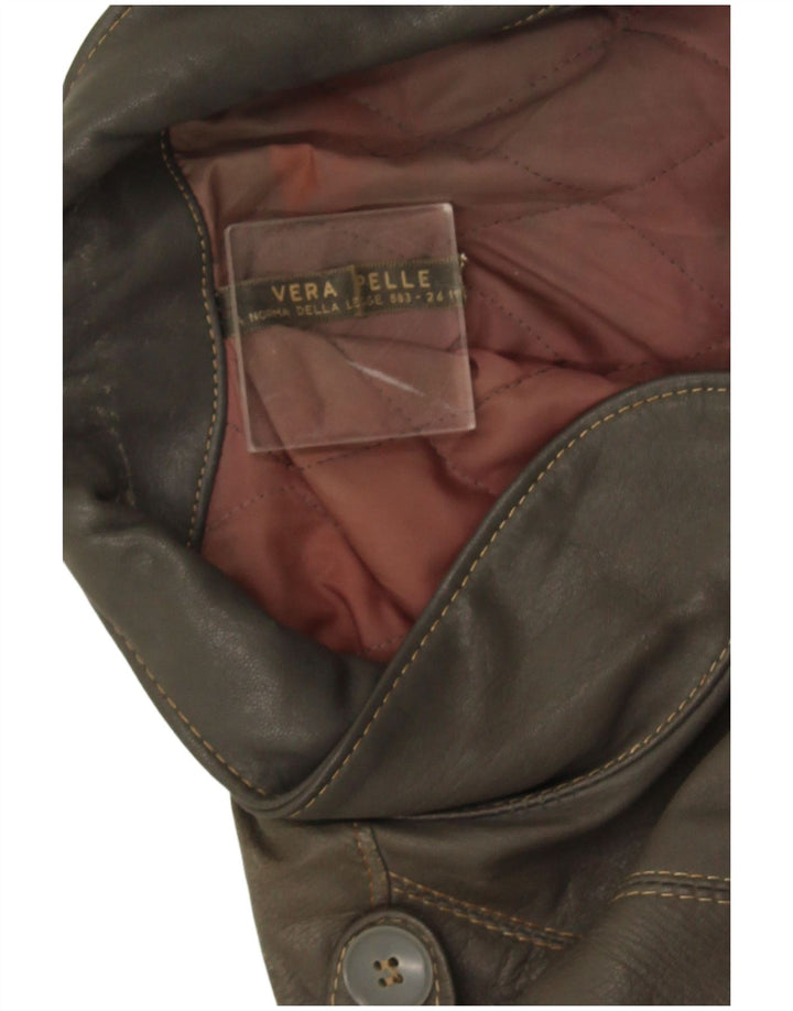Vintage Mens Military Leather Jacket UK 38 Medium Khaki Leather