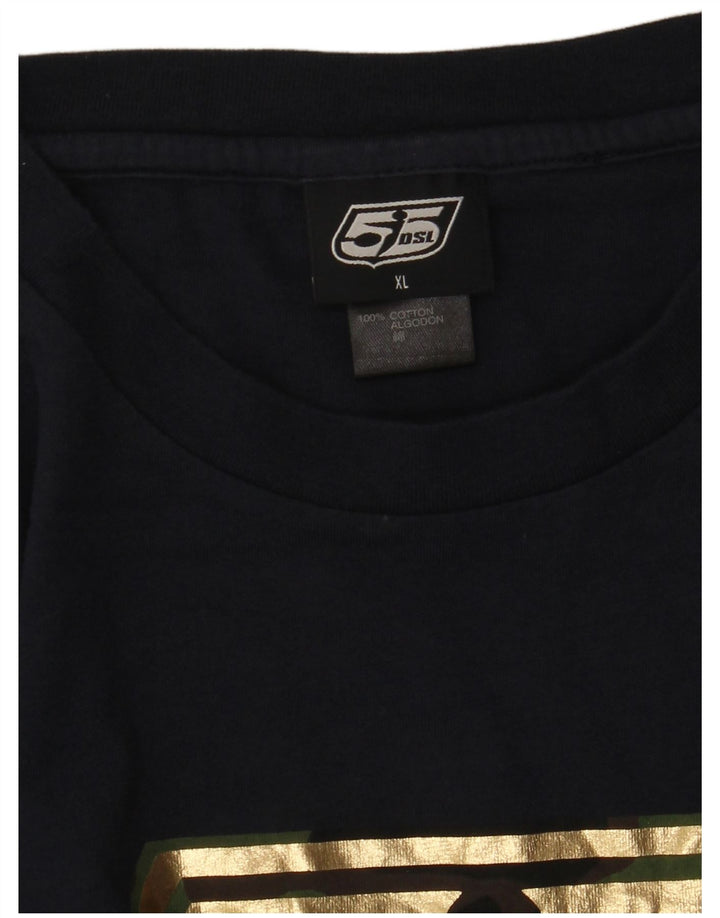 DIESEL Mens Graphic Top Long Sleeve XL Navy Blue Cotton