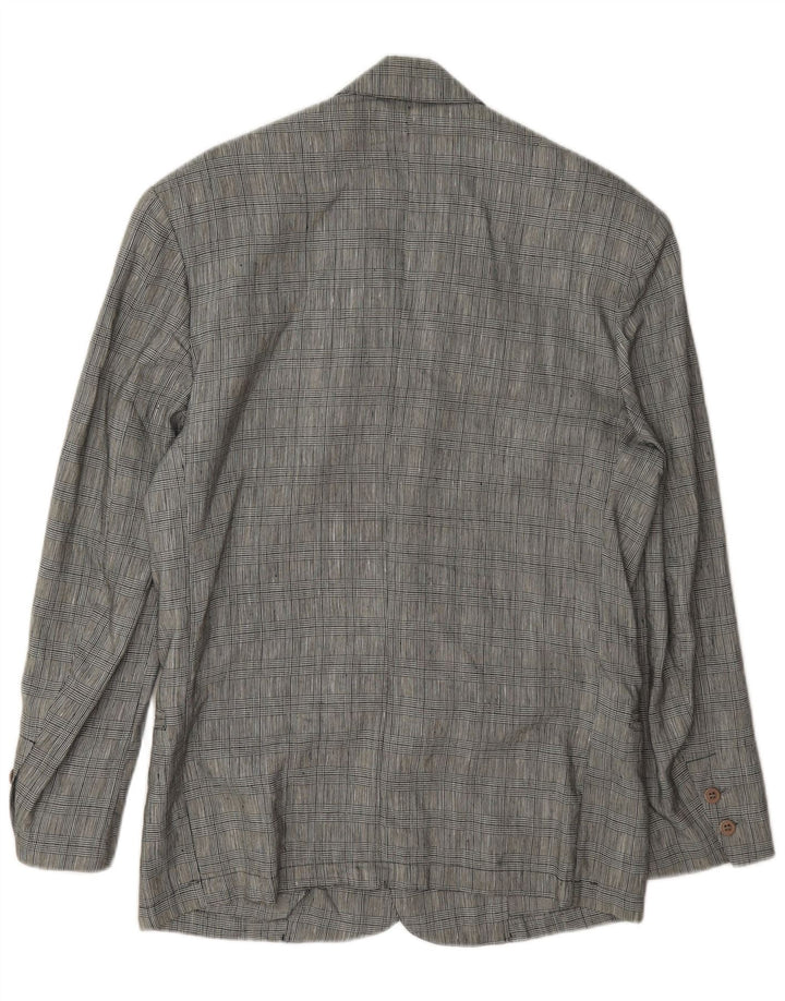 Vintage Mens 2 Button Blazer Jacket UK 36 Small Grey Houndstooth Linen