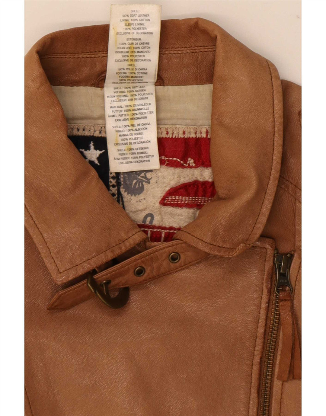 True Religion Womens Leather Biker Jacket UK 10 Small Beige Colourblock