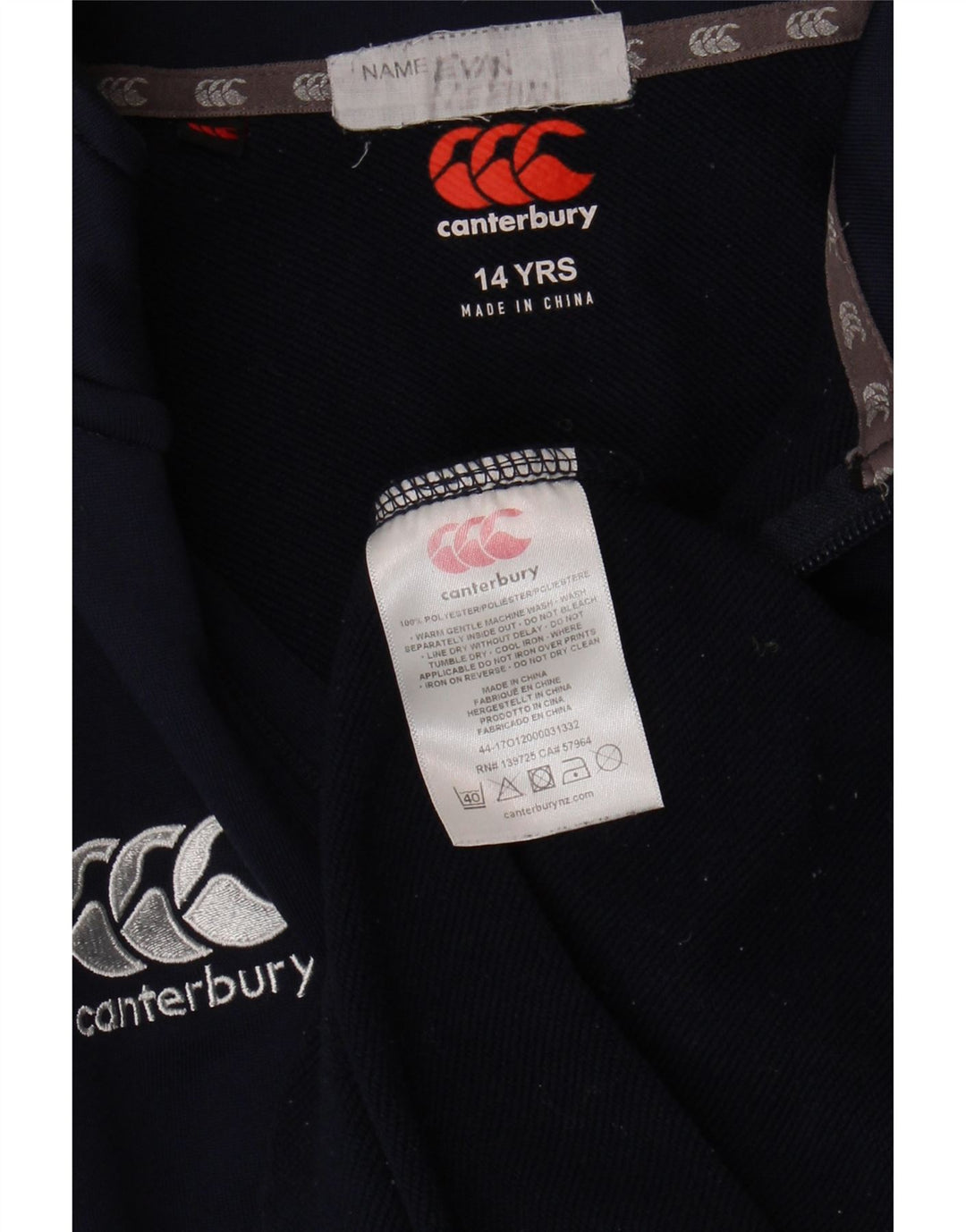 CANTERBURY Boys Zip Neck Sweatshirt Jumper 13-14 Years Navy Blue Polyester Vintage Canterbury and Second-Hand Canterbury from Messina Hembry 