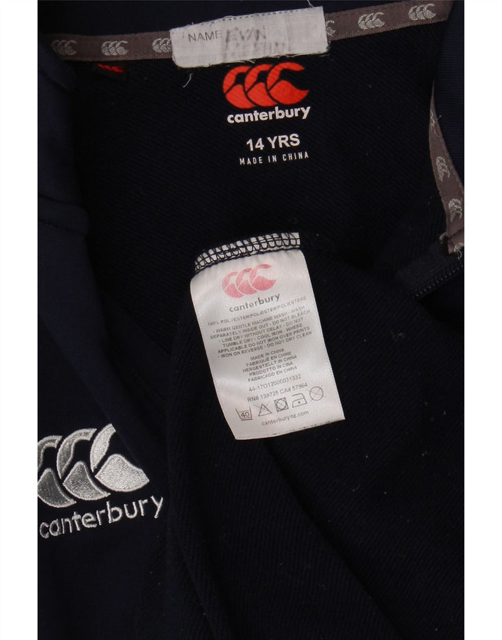 CANTERBURY Boys Zip Neck Sweatshirt Jumper 13-14 Years Navy Blue Polyester Vintage Canterbury and Second-Hand Canterbury from Messina Hembry 