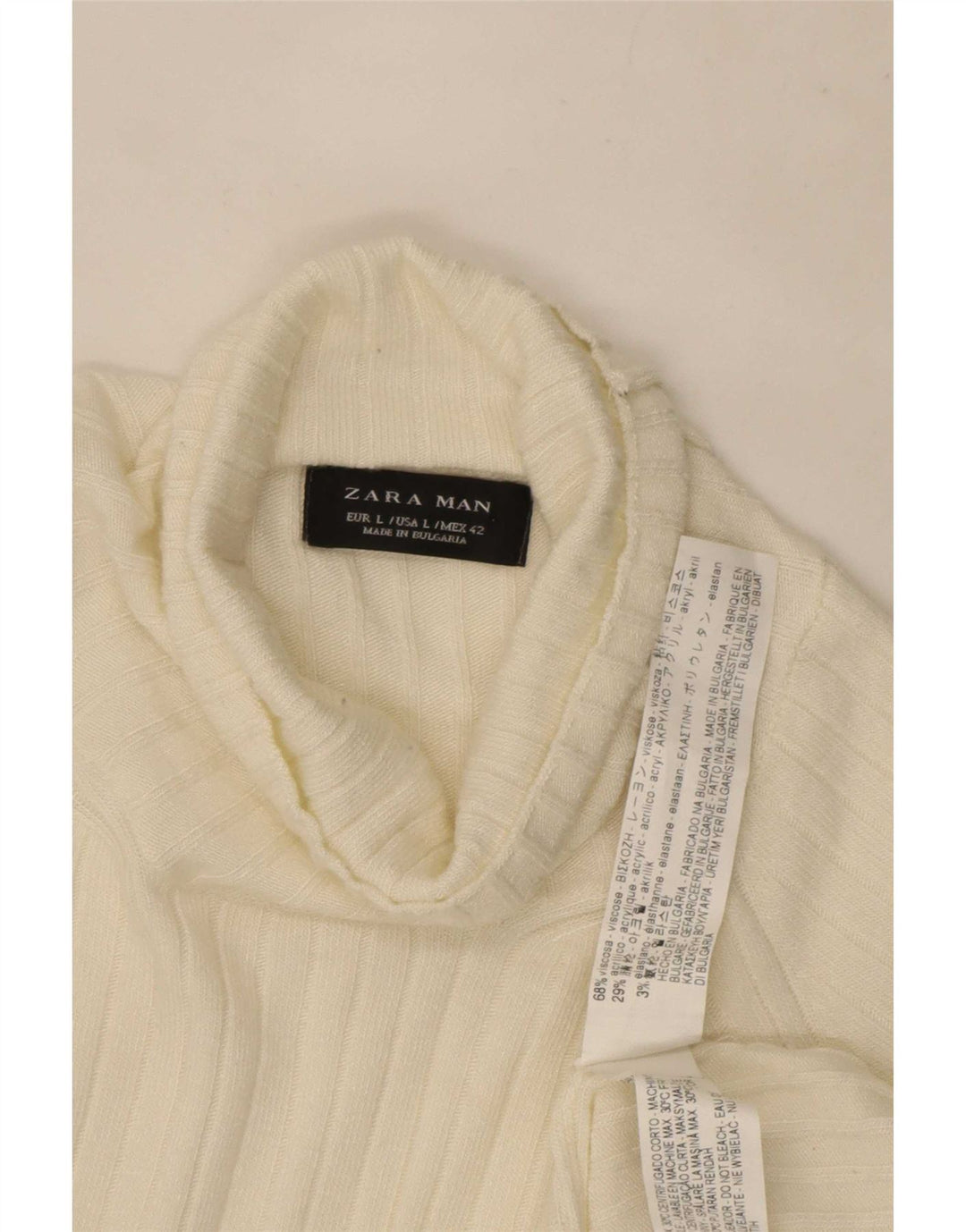 Zara Mens Roll Neck Jumper Sweater Large White Viscose