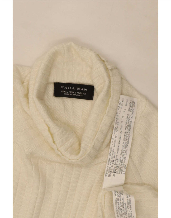 Zara Mens Roll Neck Jumper Sweater Large White Viscose