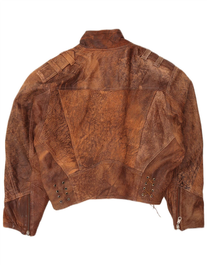 Vintage Womens Crop Leather Jacket UK 16 Large Brown