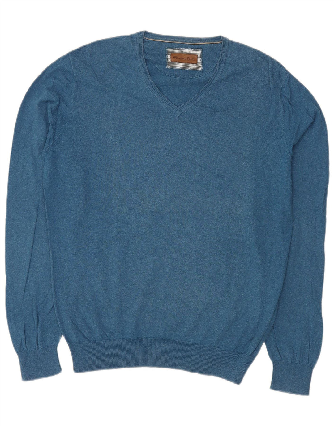 Massimo Dutti Mens V-Neck Jumper Sweater Large Blue