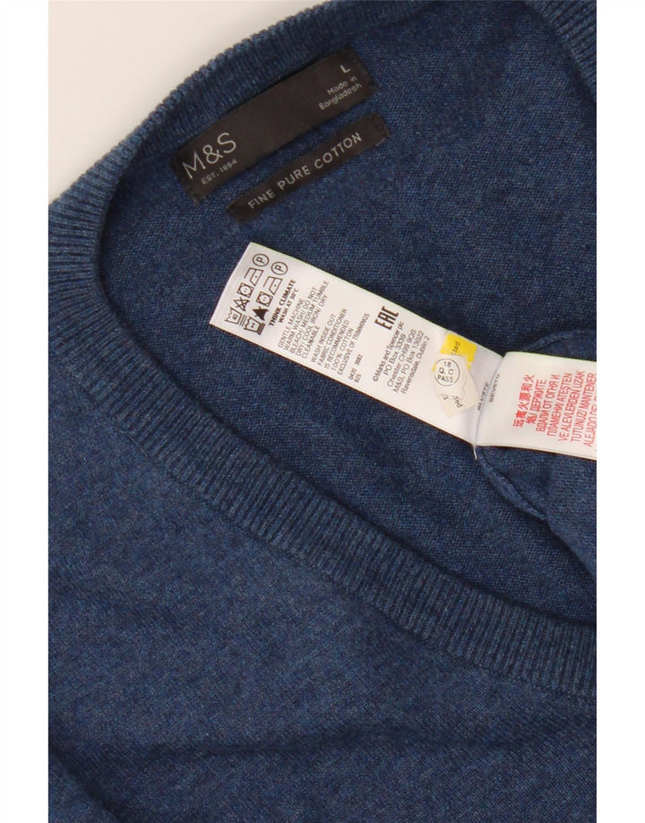 MARKS & SPENCER Mens V-Neck Jumper Sweater Large Navy Blue Cotton