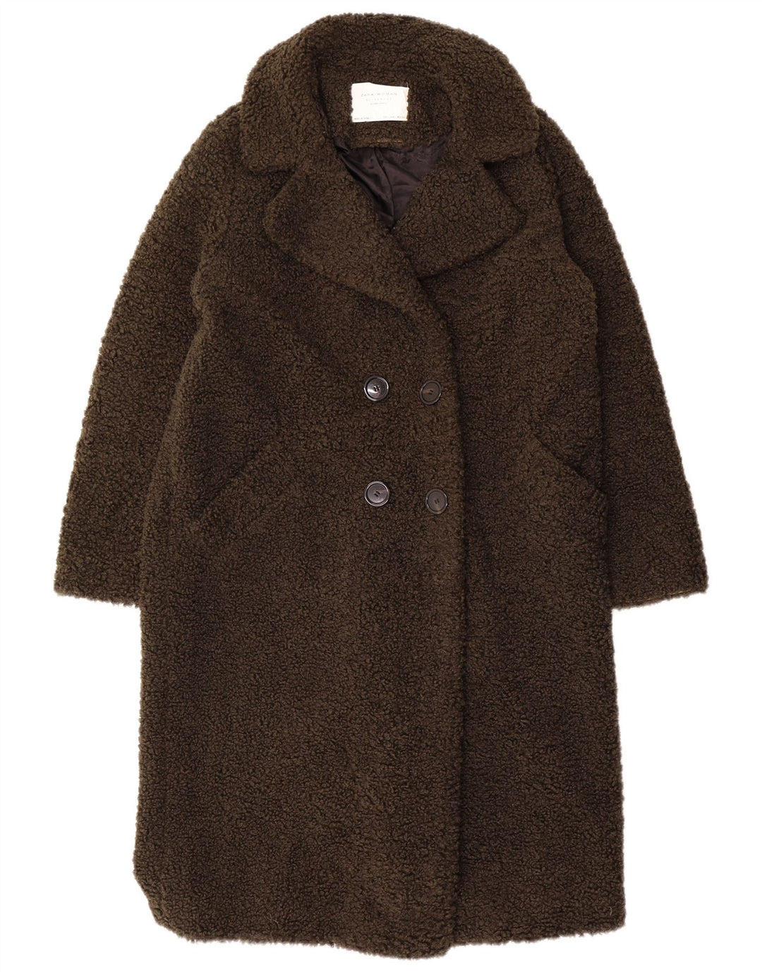 Zara Womens Teddy Bear Overcoat UK 16 Large Khaki