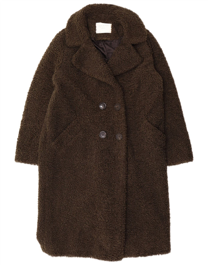 Zara Womens Teddy Bear Overcoat UK 16 Large Khaki