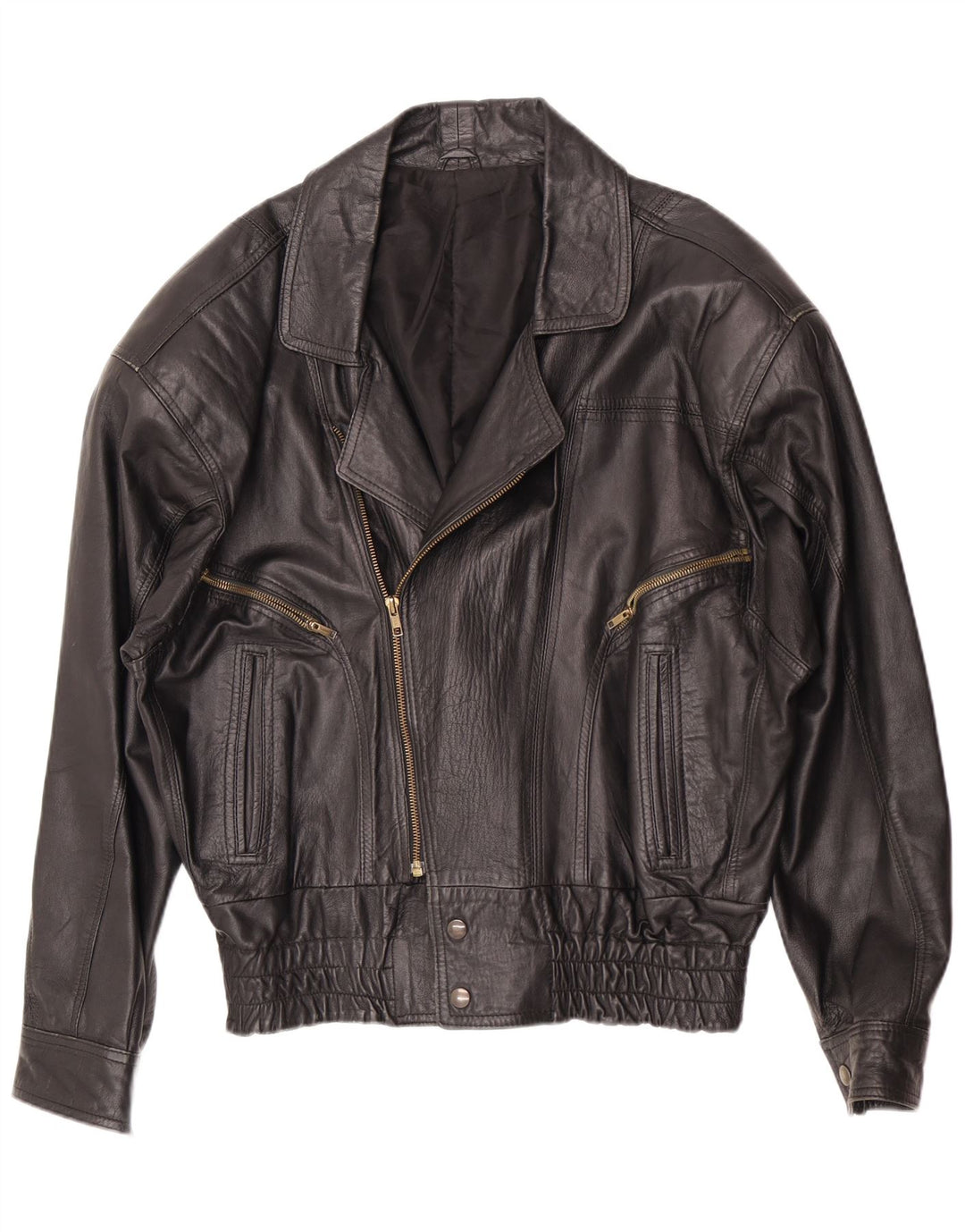 Vintage Mens Leather Jacket IT 46 Small Black Biker