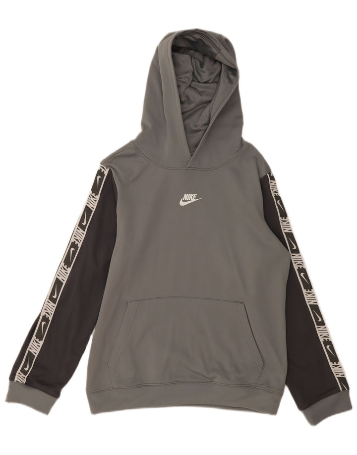 NIKE Boys Dri Fit Graphic Hoodie Jumper 13-14 Years Grey Colourblock