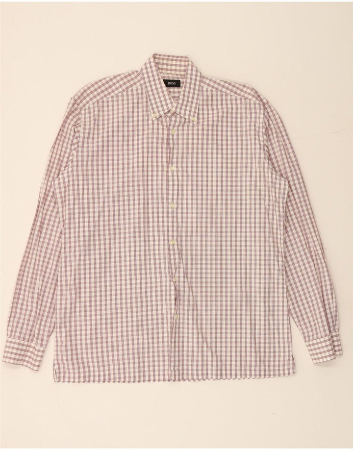 HUGO BOSS Mens Shirt Size 16 41 Large White Check Cotton