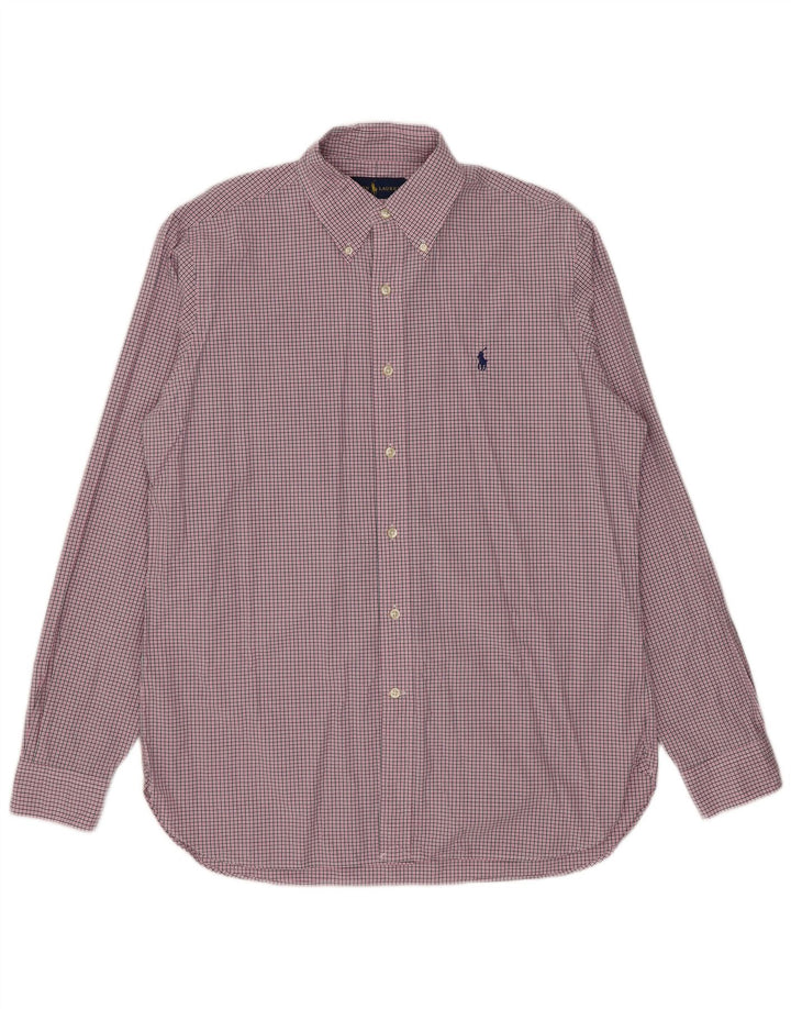 Ralph Lauren Mens Shirt Size 15 1/2 Medium Pink Check Cotton