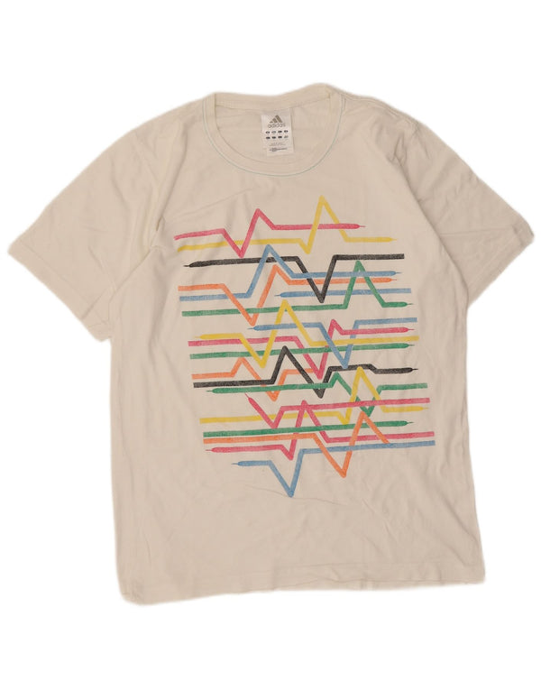 Adidas Mens Graphic T-Shirt Top Medium White Geometric Cotton
