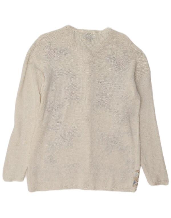 Bottega Verde Womens Cardigan Sweater UK 16 Large White Floral Ramie