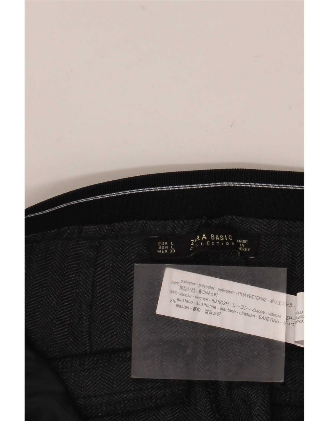 Zara Womens Slim Chino Trousers Large W30 L28 Black Herringbone Polyester