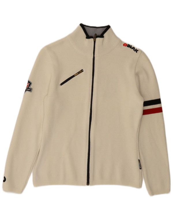 Vintage Womens Graphic Cardigan Sweater UK 10 Small Off White