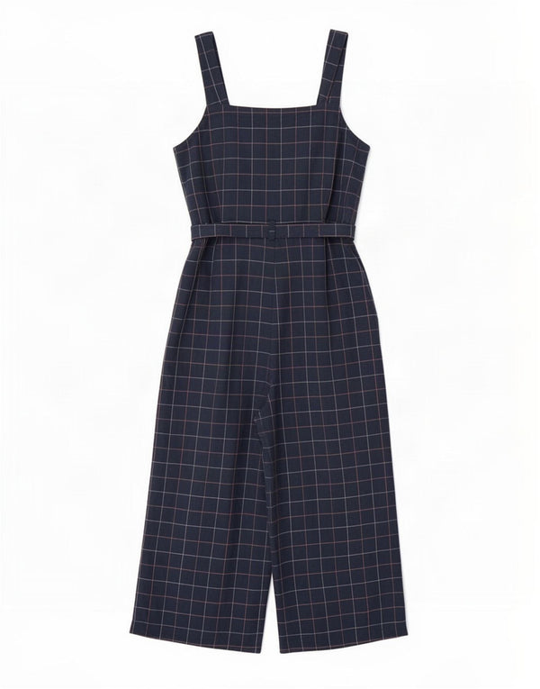 Seasalt Cornwall Womens Petite Jumpsuit UK 12 Medium Navy Blue Check Cotton