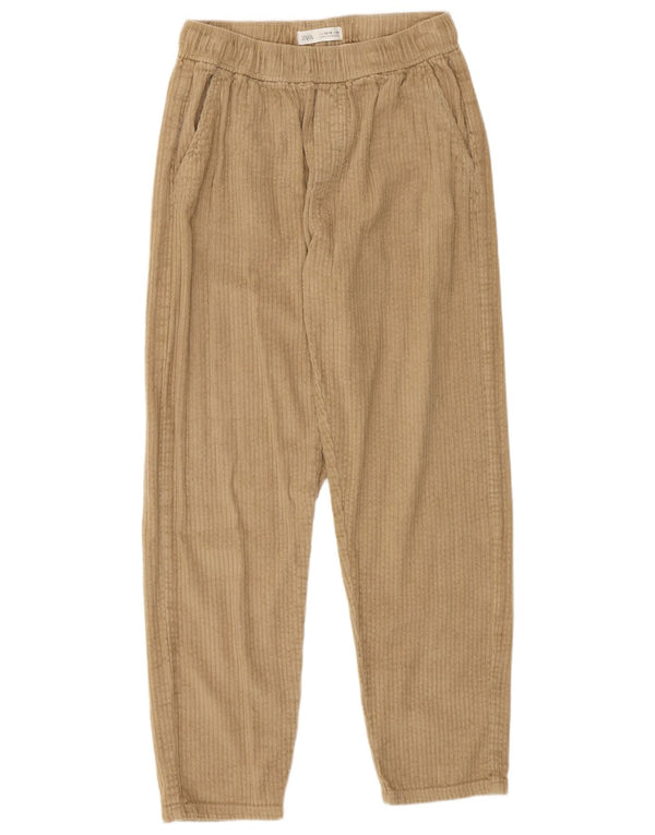 Zara Girls Loose Fit Corduroy Trousers 13-14 Years W26 L28 Beige Cotton