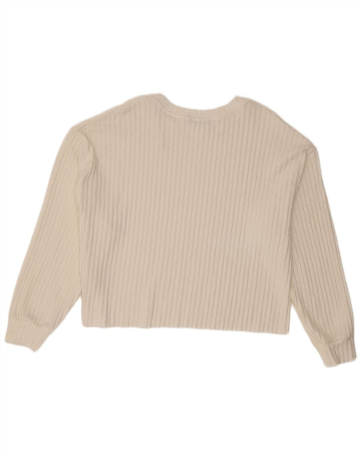 Zara Womens Crop Boat Neck Jumper Sweater UK 14 Medium White Polyester