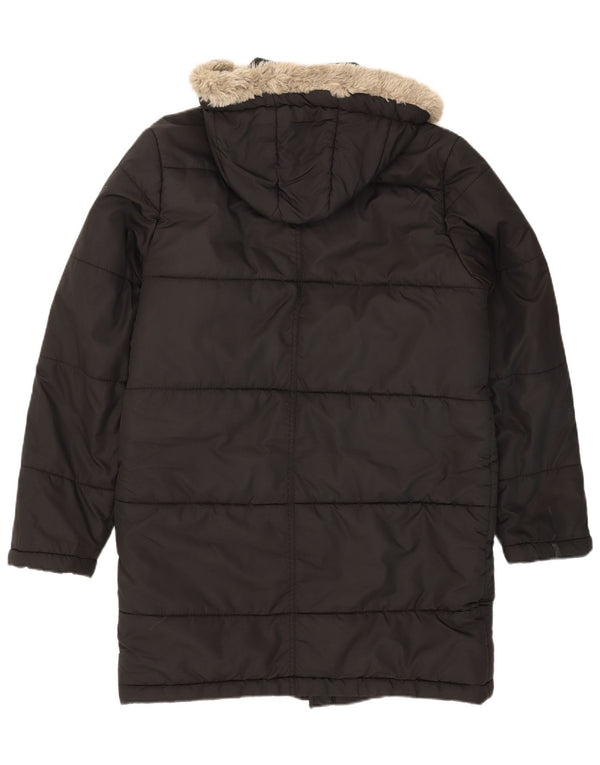 Zara Mens Hooded Padded Coat UK 42 XL Black Polyester