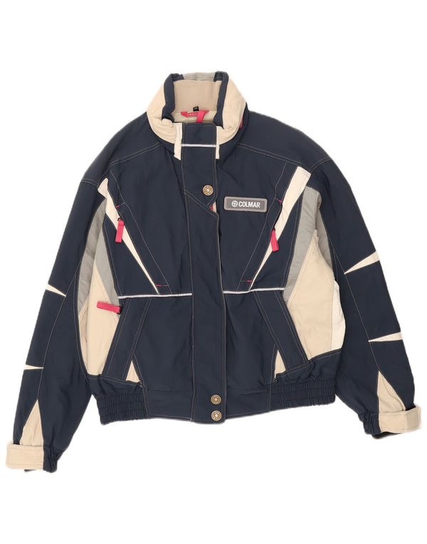 Colmar Womens Hooded Ski Jacket IT 44 Medium Navy Blue Colourblock