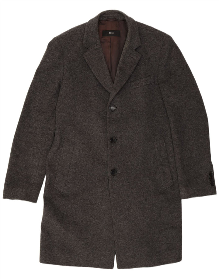 Hugo Boss Mens Overcoat EU 50 Large Grey Virgin Wool