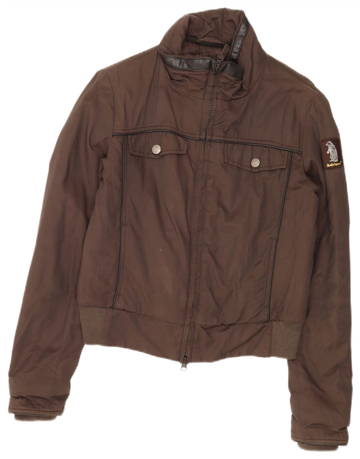 Refrigue Womens Crop Bomber Jacket UK 12 Medium Brown Cotton