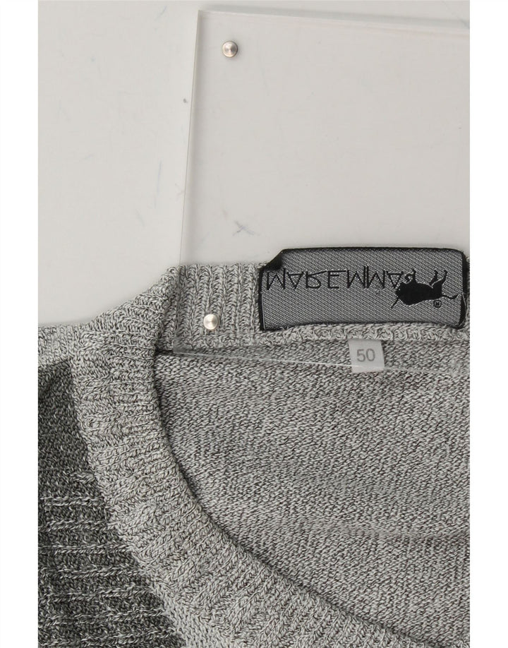 VINTAGE Mens V-Neck Jumper Sweater IT 50 Medium Grey Colourblock Vintage Vintage and Second-Hand Vintage from Messina Hembry 