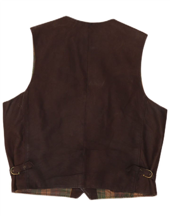 Vintage Mens Leather Waistcoat IT 56 2XL Brown