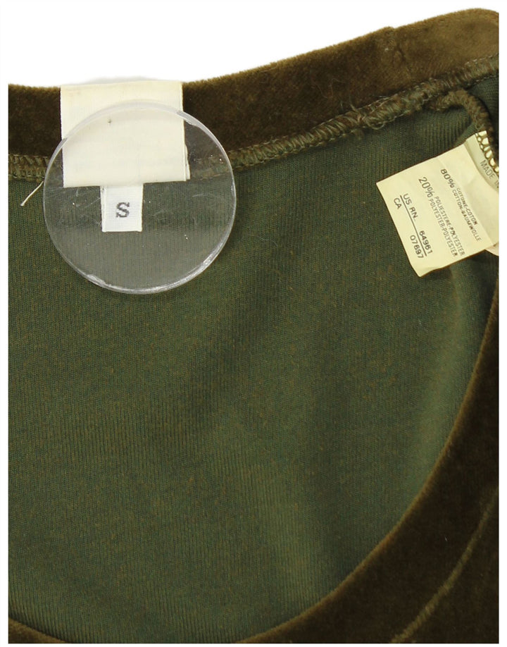 BENETTON Womens Long Sleeve Velvet Bodycon Dress UK 8 Small Green Cotton