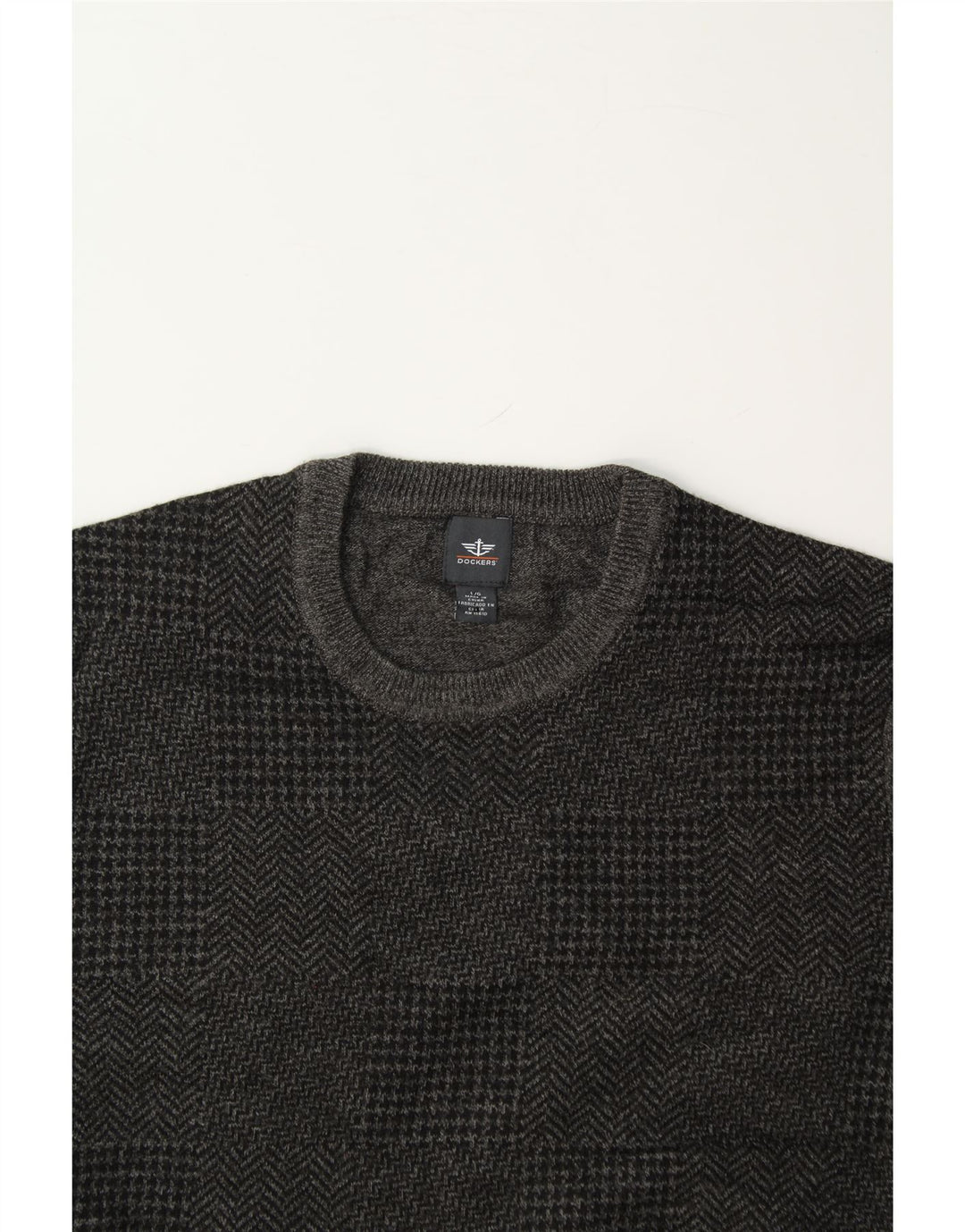 DOCKERS Mens Crew Neck Jumper Sweater Large Grey Houndstooth Acrylic Vintage Dockers and Second-Hand Dockers from Messina Hembry 
