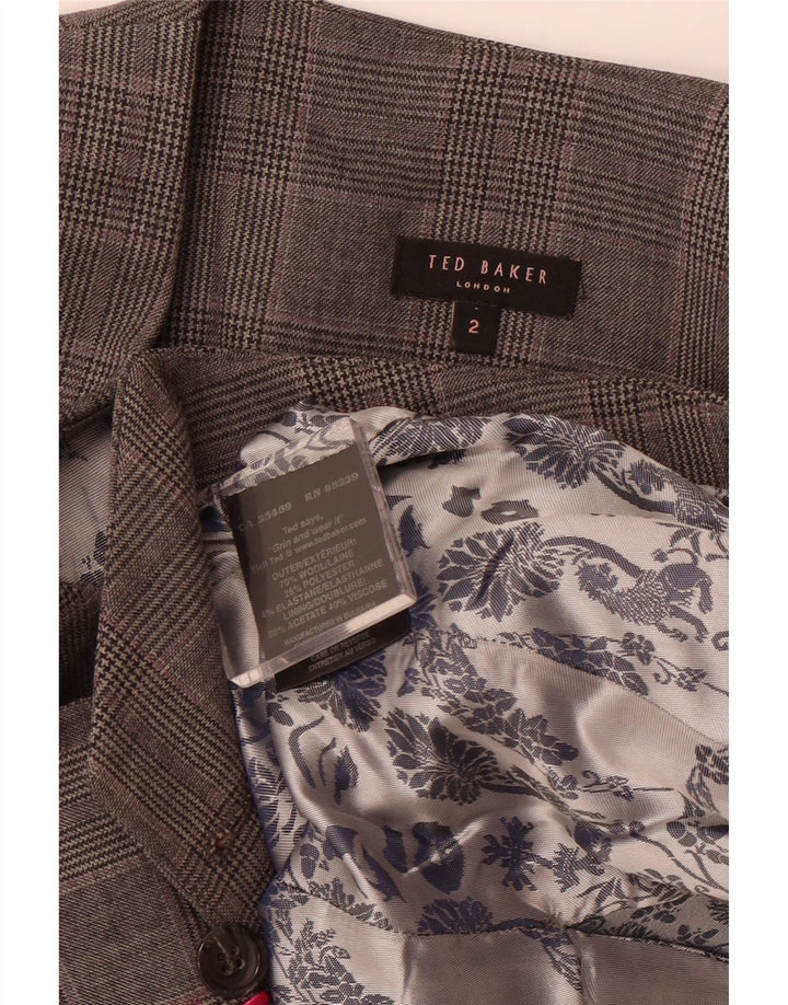 TED BAKER Womens Double Breasted Waistcoat Size 2 Small Grey Check Wool