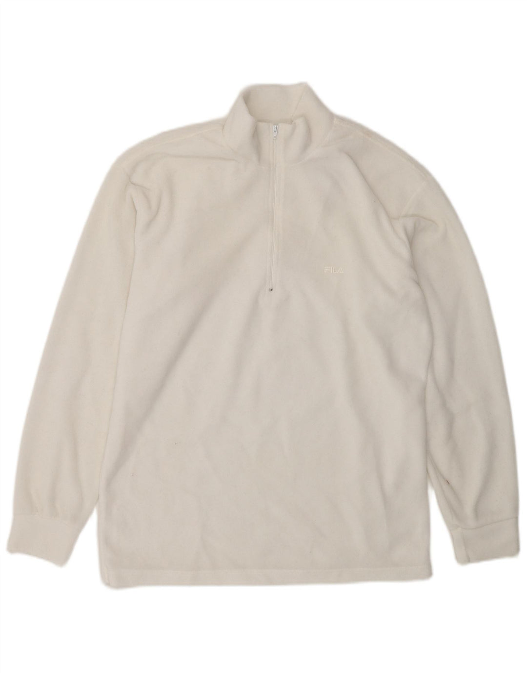 Fila Mens Zip Neck Fleece Jumper IT 48 Medium White Polyester