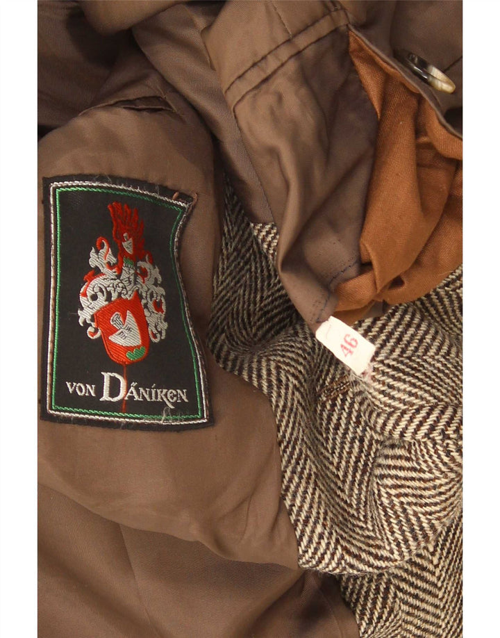Vintage Mens 2 Button Blazer Jacket IT 46 Small Brown Herringbone