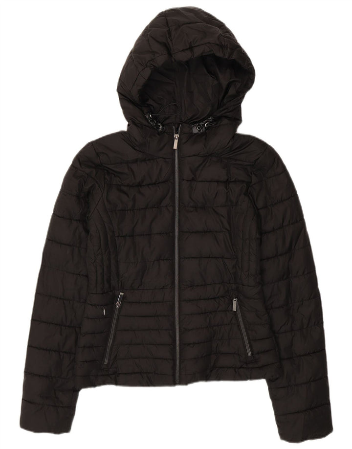 Zara Womens Hooded Padded Jacket UK 10 Small Black Polyester