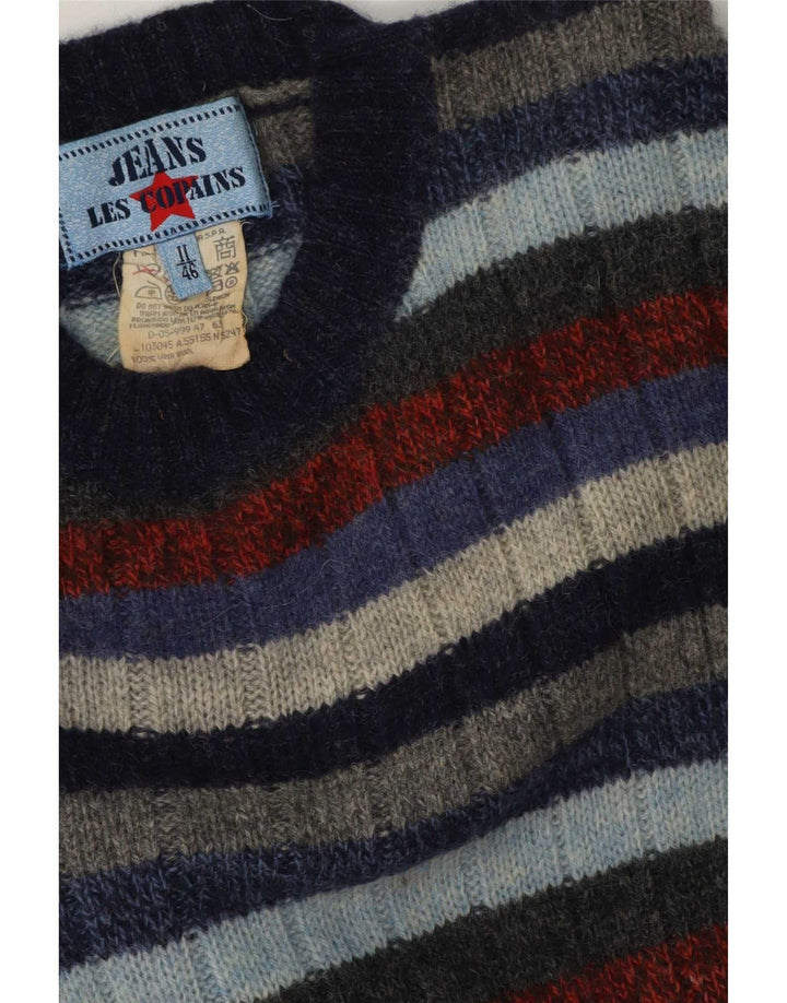 Les Copains Mens Crew Neck Jumper Sweater IT 46 Small Multicoloured Striped