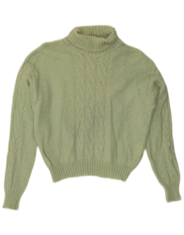 Vintage Womens Crop Roll Neck Jumper Sweater UK 14 Medium Green