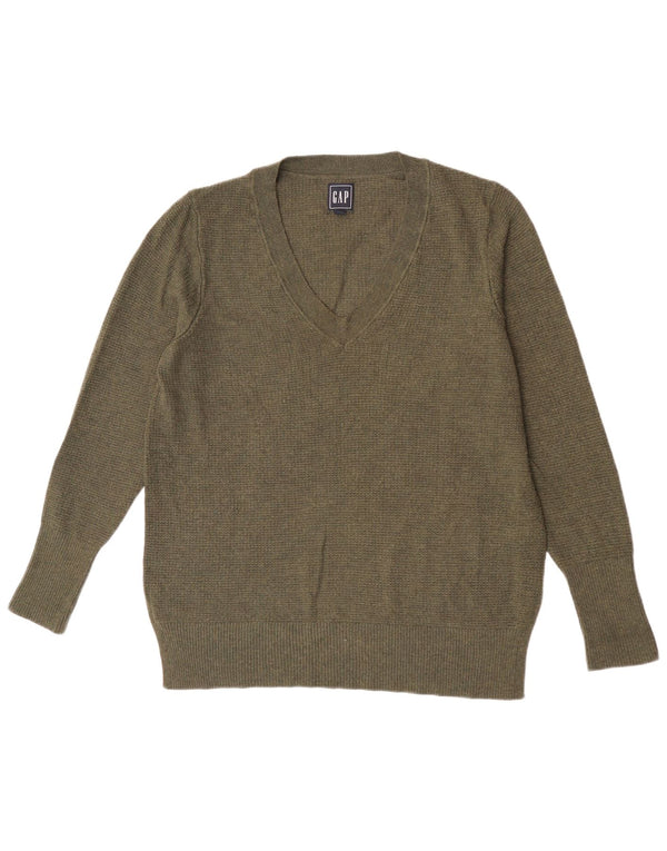 Gap Womens V-Neck Jumper Sweater UK 16 Large Khaki Nylon